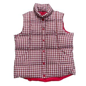 Lands End Tartan Plaid Down Puffer Vest Wmn Red Quilted Outdoor Cabin Gorpcore-M